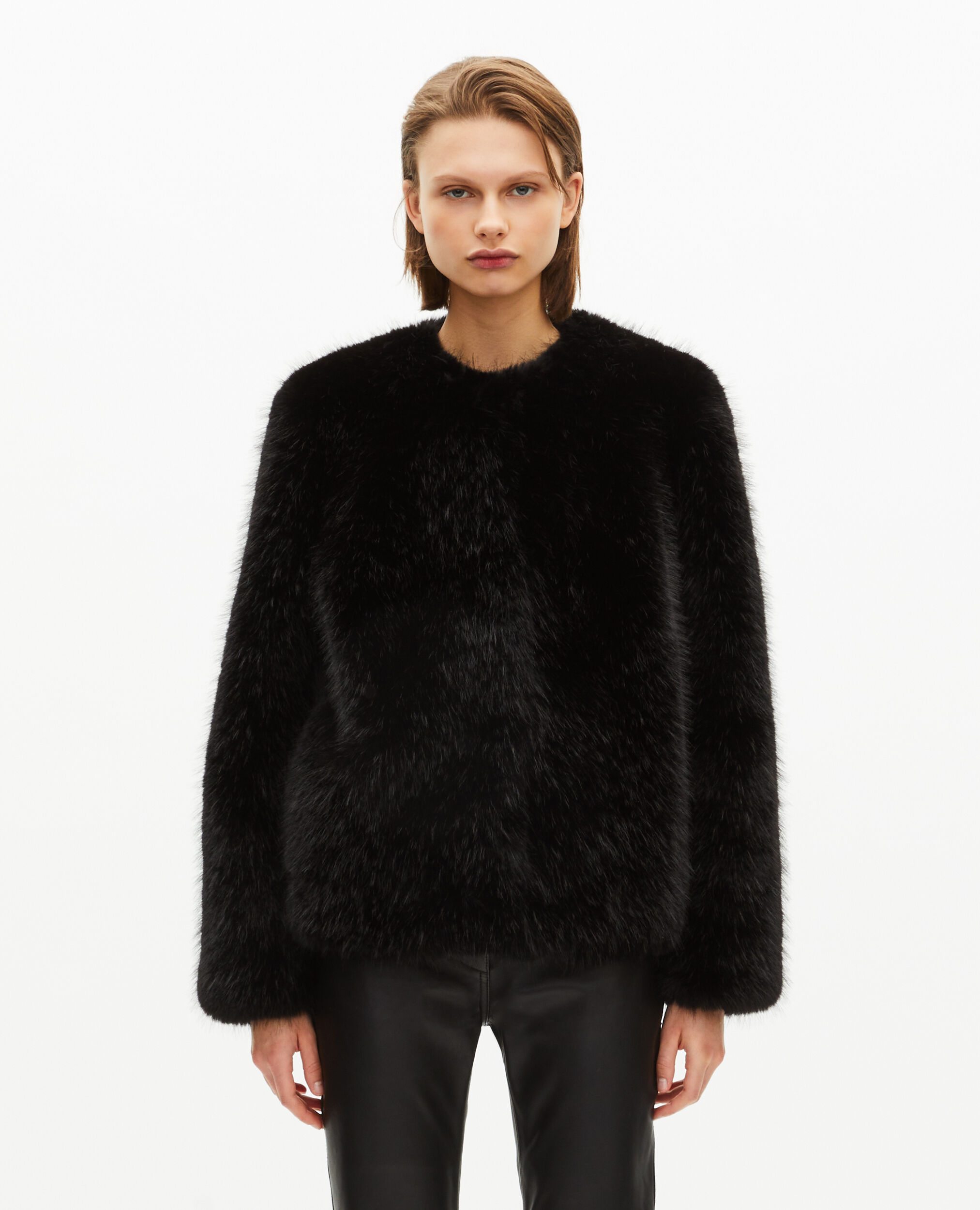 Manteau court effet fourrure noir
