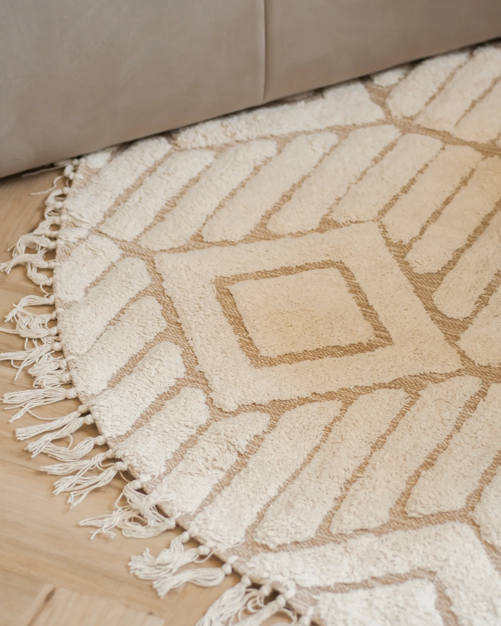 Vloerkleed HORASAN Lichtbeige ø 140 cm Katoen