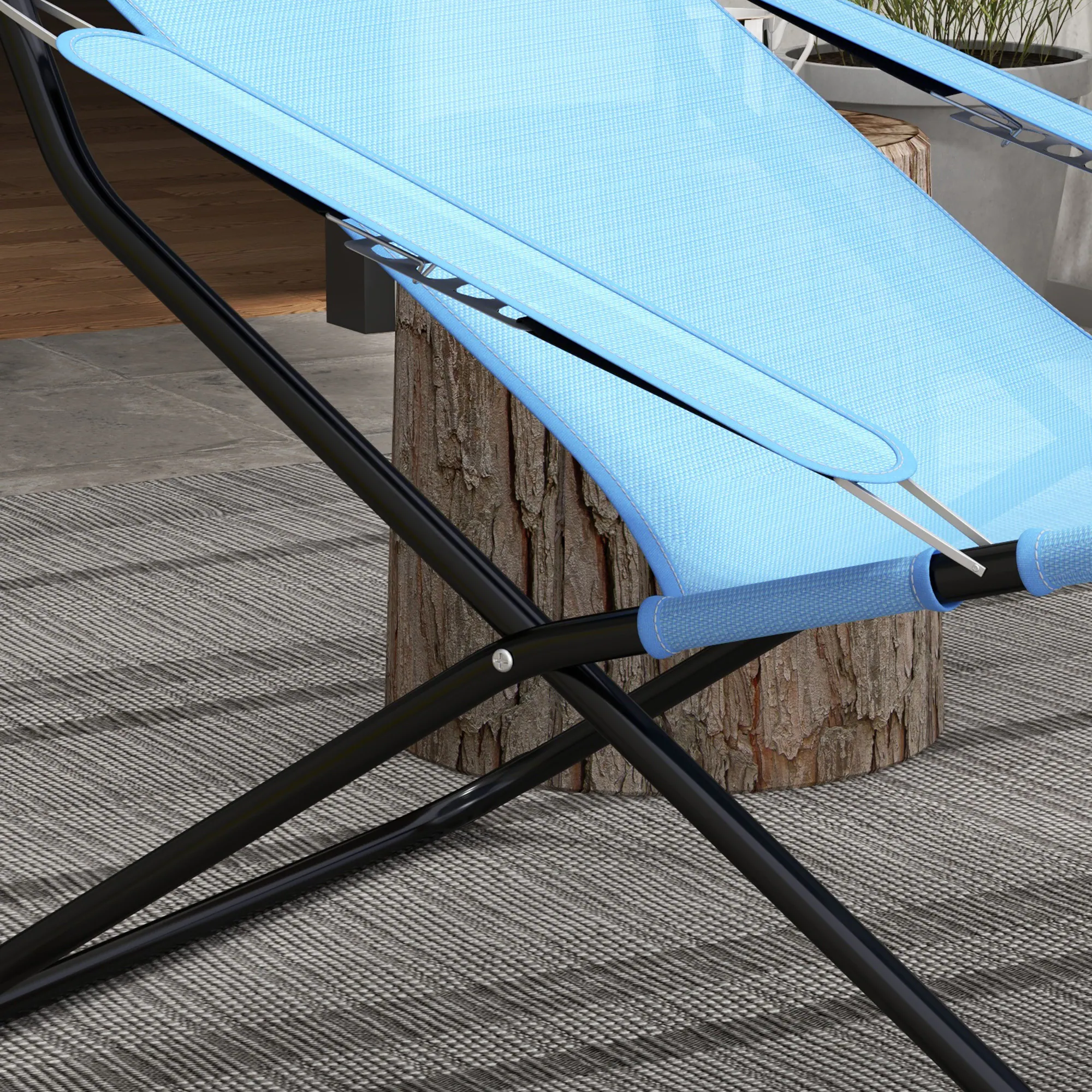 Outsunny Klappstuhl mit 4-stufiger Rückenlehnenverstellung und Kopfkissen blau 69L x 91B x 96H cm