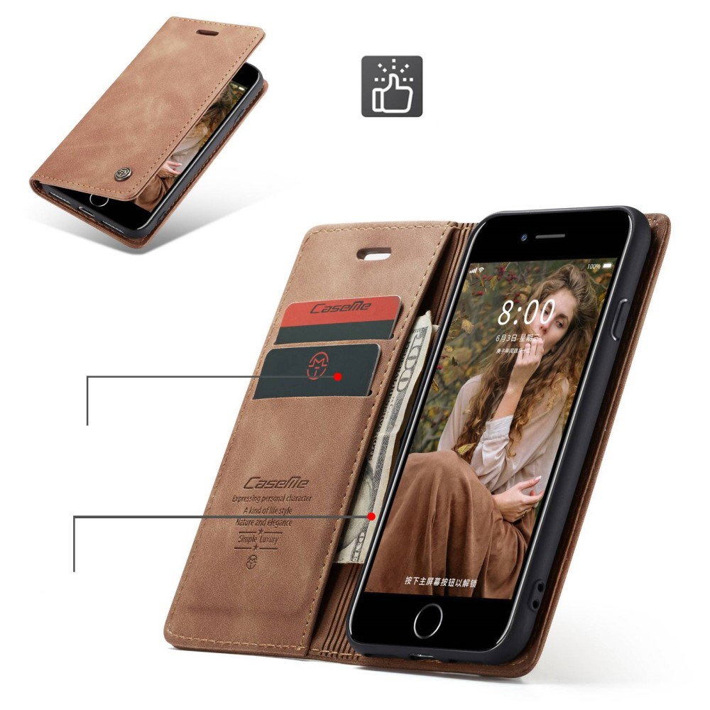 iPhone SE (2022/2020) / 8 / 7 / 6S Leder Tasche Flip Wallet Etui mit Kartenfächern - Hellbraun