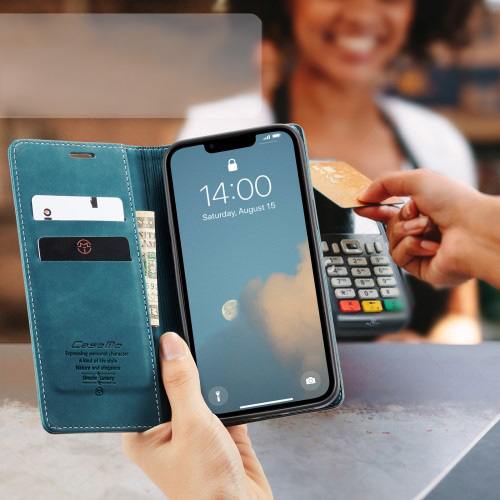 iPhone 16e Leder Tasche Flip Wallet Etui mit Kartenfächern - Blaugrün