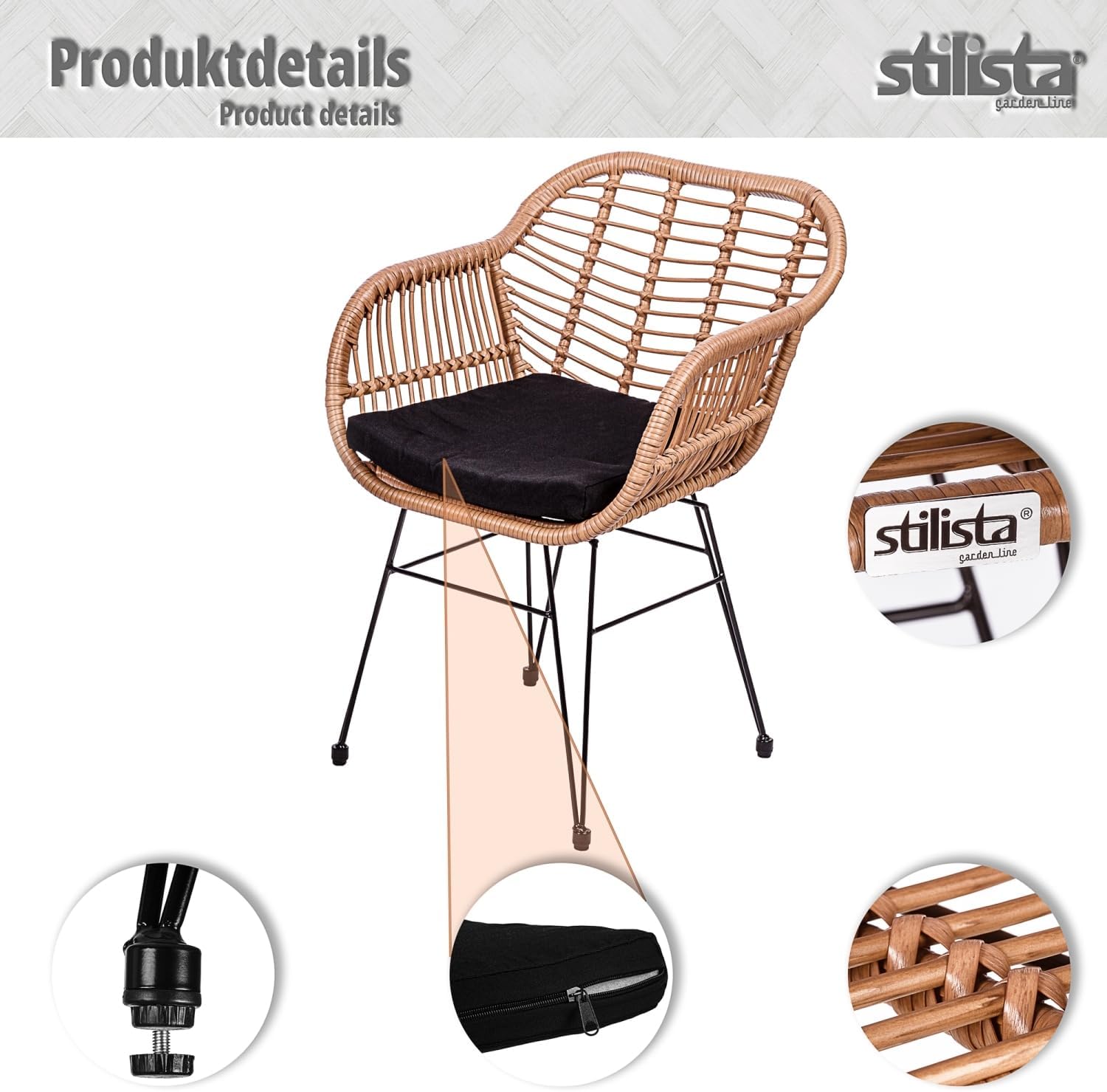 STILISTA Poly-Rattan Gartenstuhl 2er Set wetterfest Indoor Outdoor geeignet