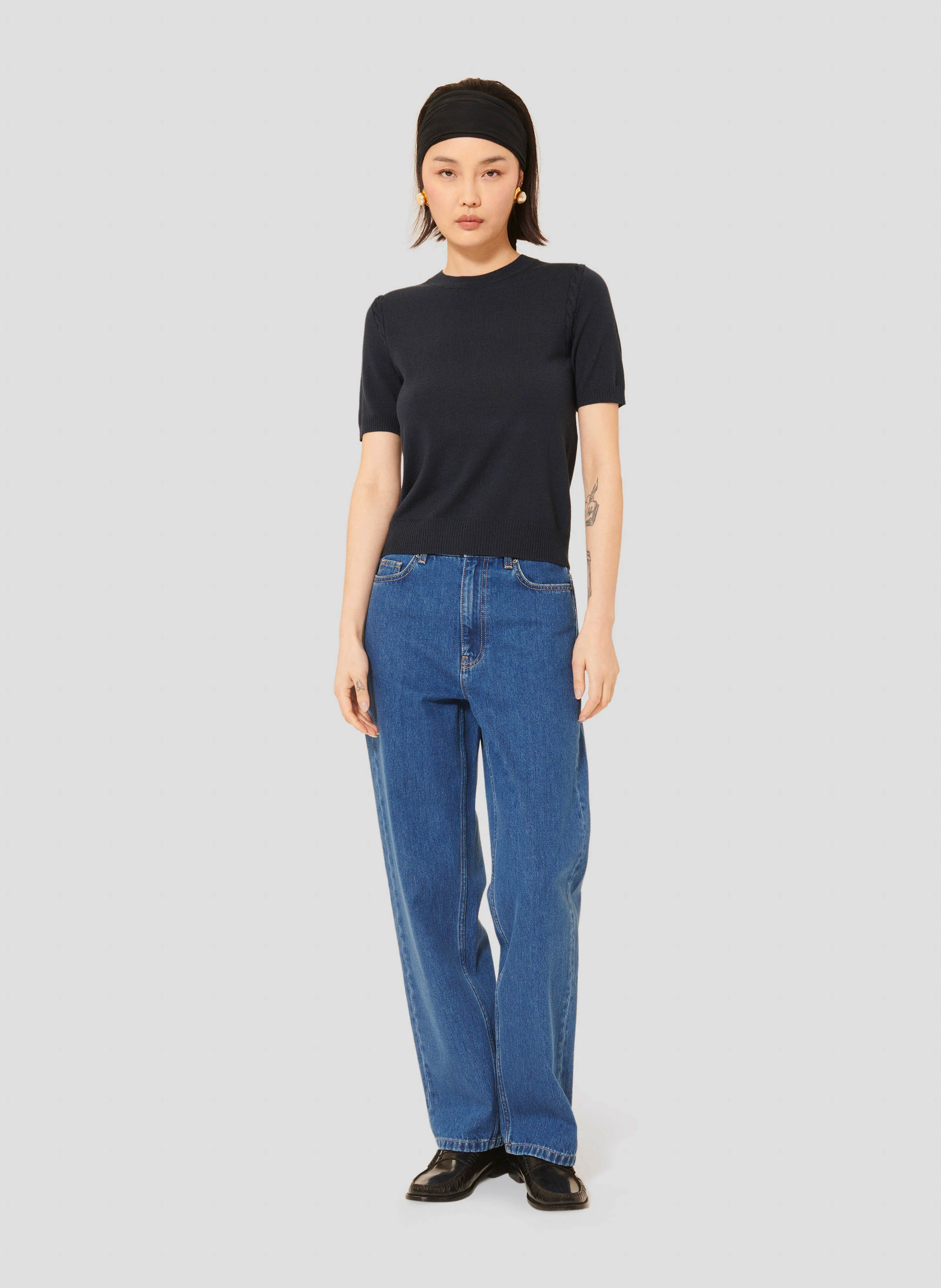 PICA - Pull manches courtes en laine| Bleu