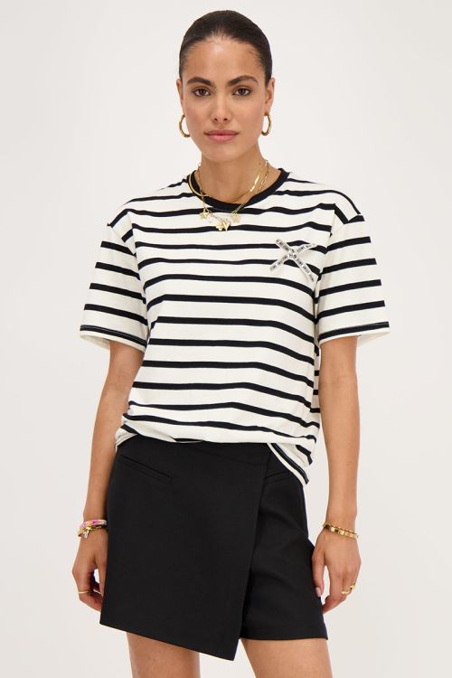 Zwart-wit gestreept T-shirt met 