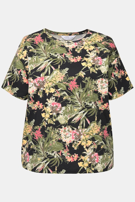 Oversized-Shirt, Tropical-Print, Rundhals, Halbarm