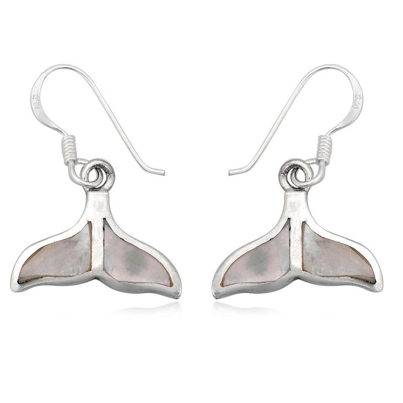 Boucles d'oreilles Queue de Baleine Pendantes en Argent 925 et Nacre