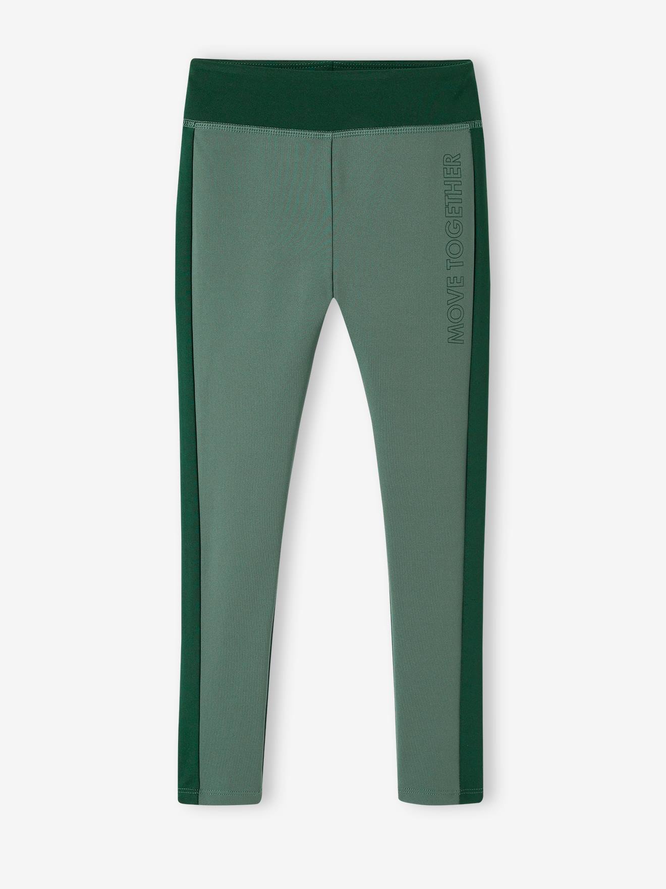 Leggings esportivas lisas rosa claro para meninas com listras laterais.