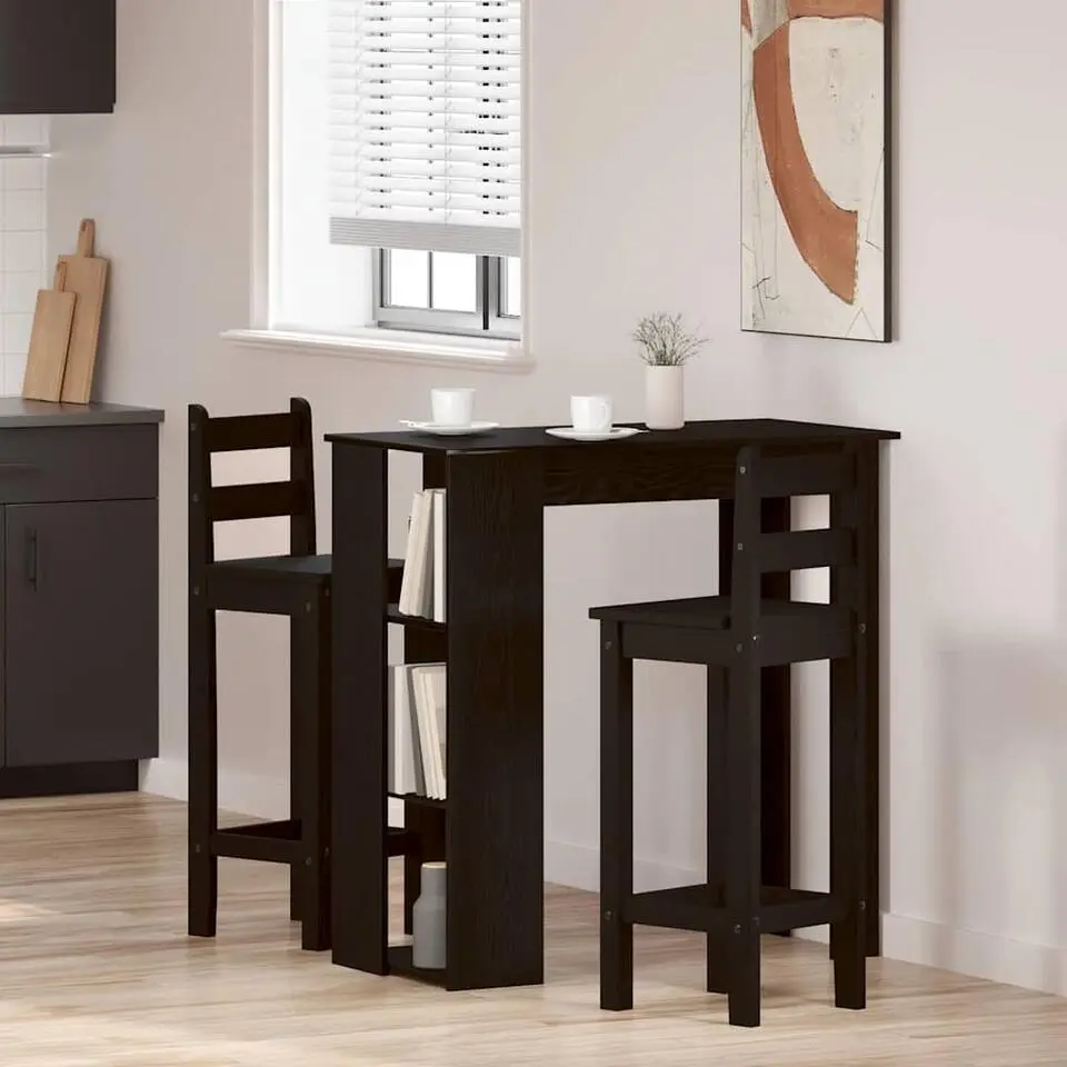 vidaXL - Bartafel met schappen - Zwart eiken - Bewerkt hout - 102x50 cm