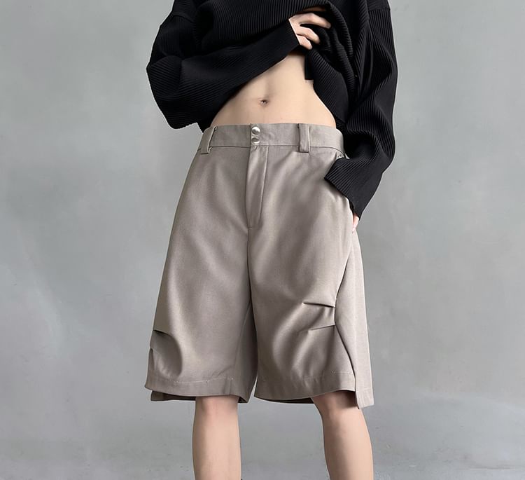 Breeson - Mid Rise Plain Gerimpelde Wijde Broek