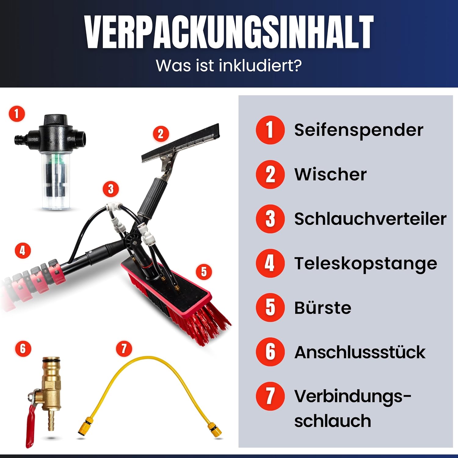 Teleskop Waschbürste 9 Meter mit Wasseranschluss – Teleskopstange mit Bürste für Fenster, Terrassendach, Glasdach & Wintergarten – Photovoltaik & Solarreinigung Kompatibel