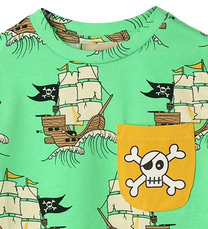 Småfolk T-Shirt - Minty Green Tee m. Piratenschiffe