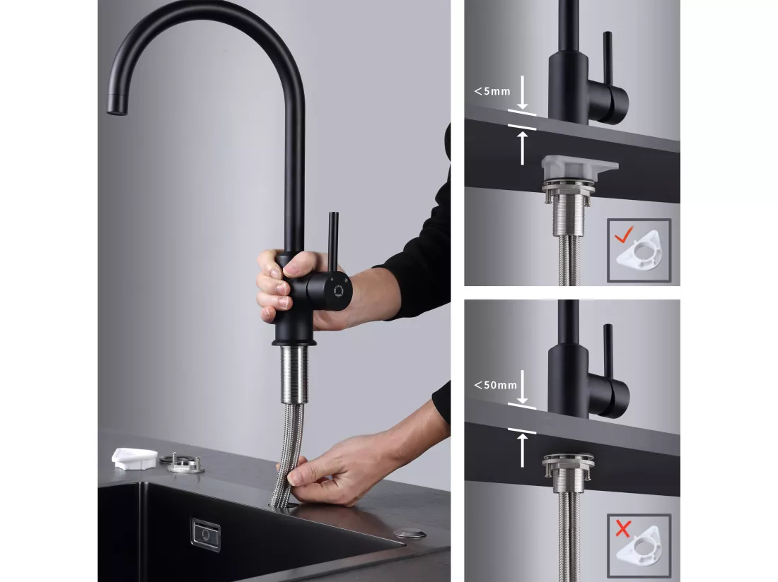 Cecipa max Mitigeur de Cuisine, Robinetterie Noir en Acier Inox, Robinet de Cuisine Monocommande + Distributeur de Savon de Cuisine Noir