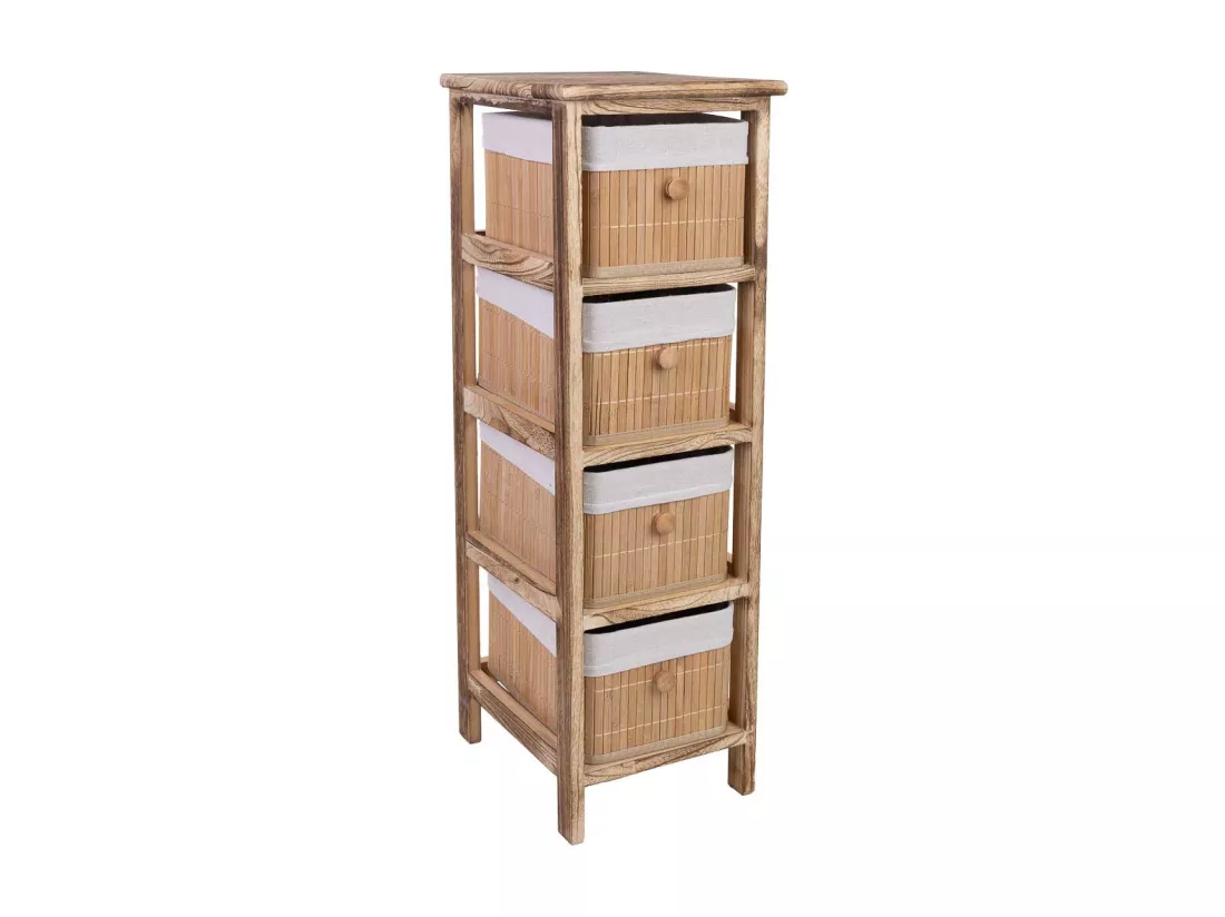 Commode en bois avec 4 tiroirs en bambou doublés 26x32x81