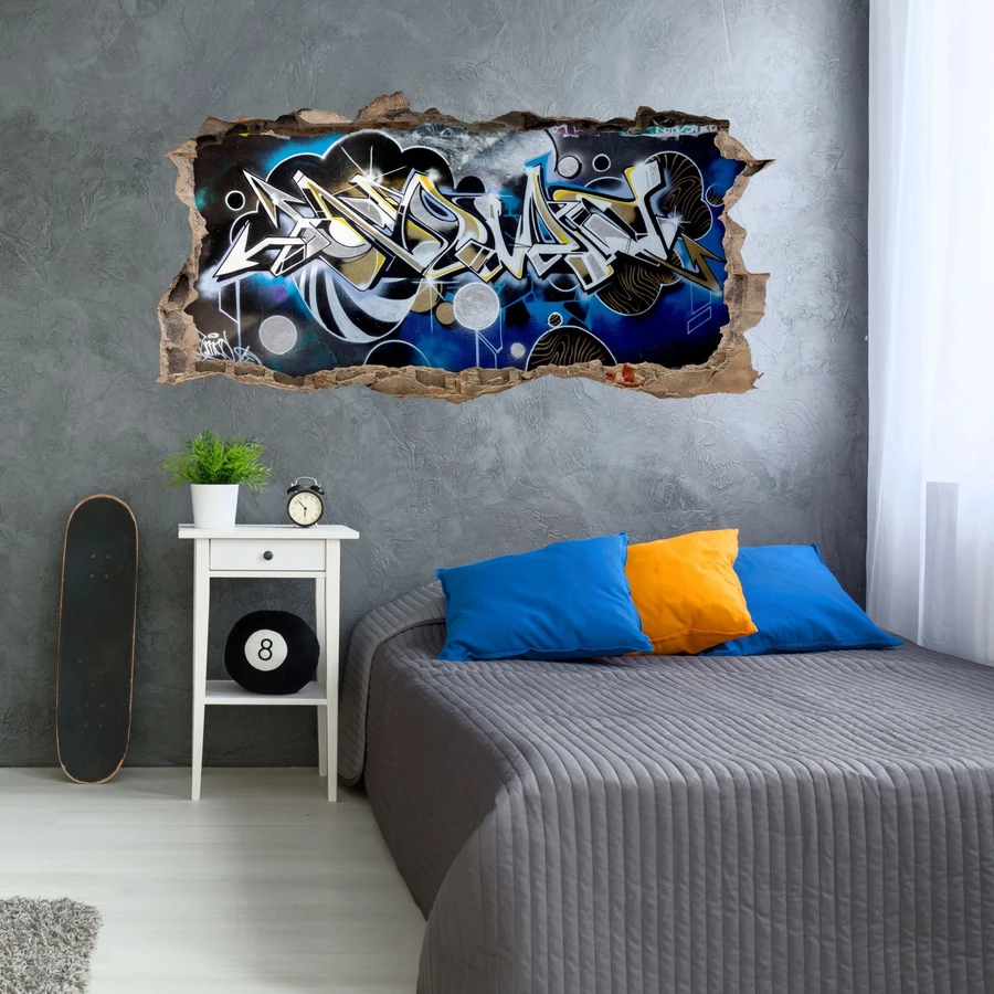 Nikima Wandtattoo 148 Graffiti blau grau - Loch in der Wand in 6 vers. Größen bunt