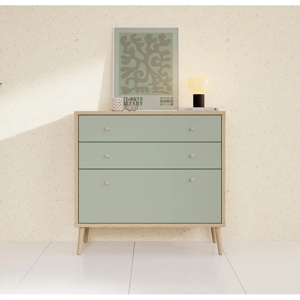 Meubella - Ladekast Wally - Licht eiken - Groen - 90 cm