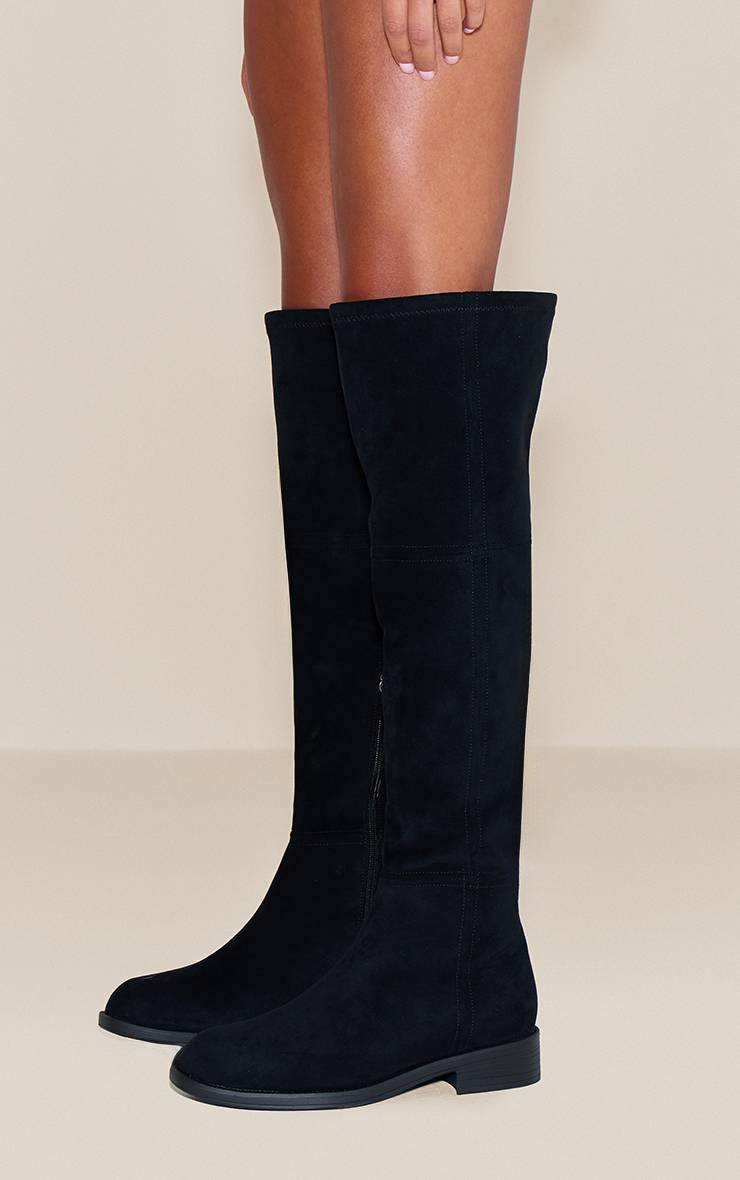 Noir Botte Haute Cavalière À Bout Rond En Synthétique Coupe Large