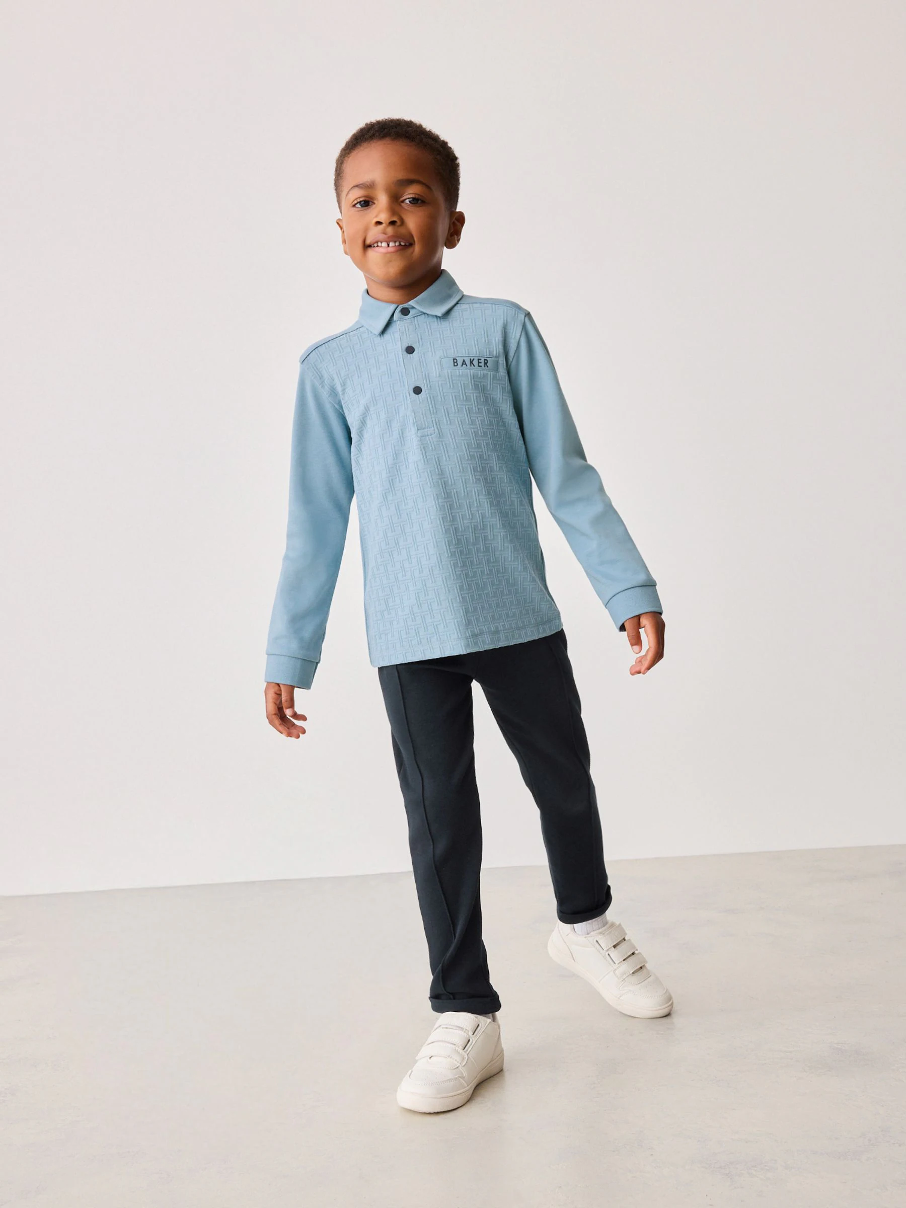 Blauw - Baker by Ted Baker set van 100% katoenen poloshirt en broek met textuur