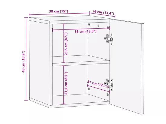 Armoire murale de salle de bain 38x34x48cm bois massif d'acacia