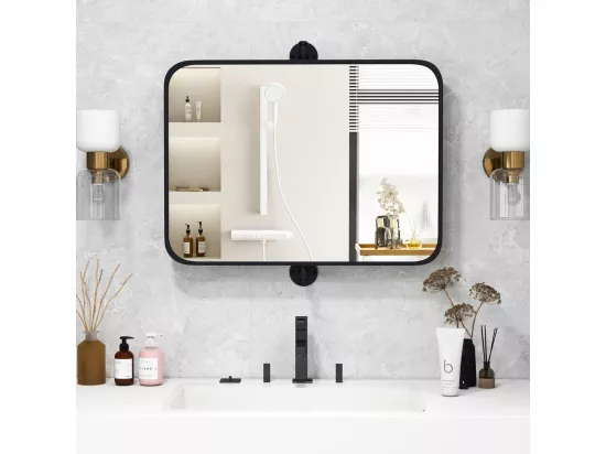 Miroir Salle de Bain 76,5 × 56 cm,4MM Verre Argenté sans Cuivre, Miroir rectangulaire pivotant, Films antidéflagrant