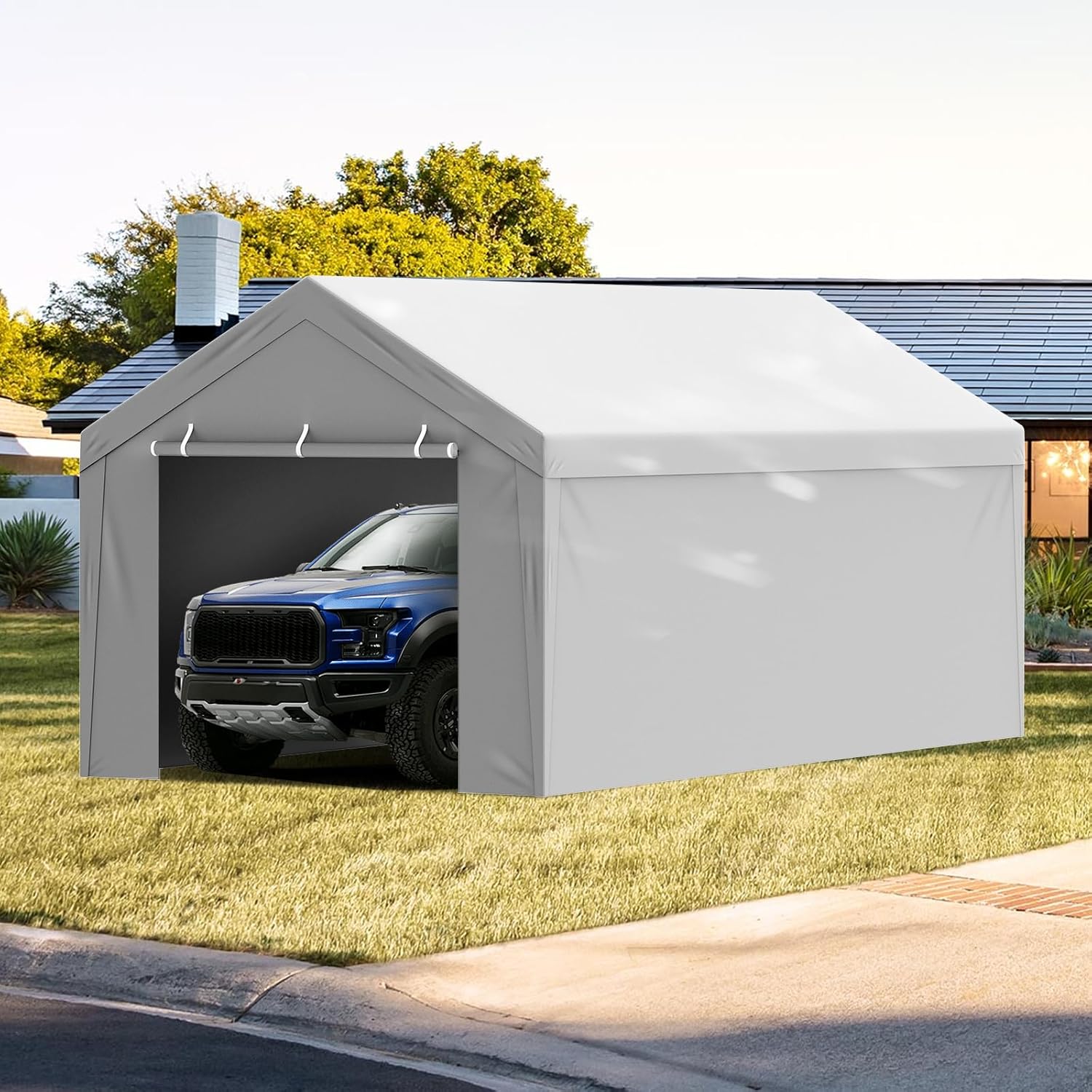 VEVOR Carport Garagezelt, Oben + Seitenwand 3 x 6 m, Garagenzelt-Unterstandplane, wasserdicht und UV-geschützt, einfache Installation mit Spanngurten, weiß (Rahmen Nicht im Lieferumfang enthalten)