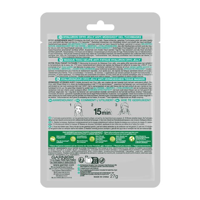 Garnier SkinActive Cryo Jelly Anti-Vermoeidheid Gezichtsmasker met Hyaluronzuur