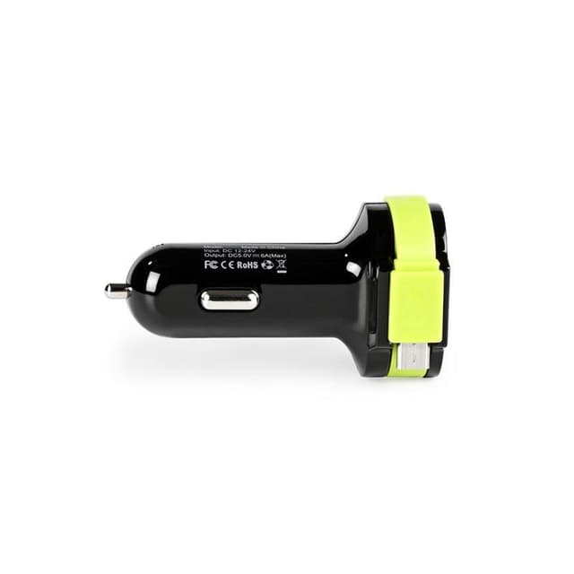 Biloplader 3-Udgange 6 A 2 x USB / Micro USB Sort/Grøn