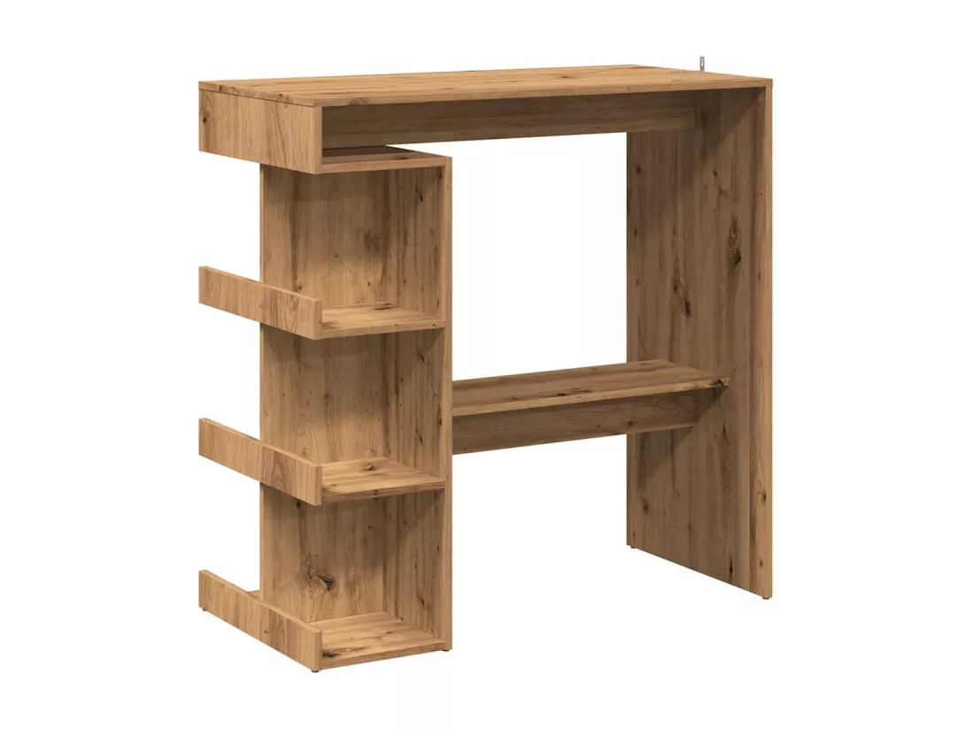 Table de bar avec étagère de rangement chêne artisanal