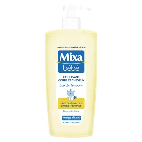 Sabonete líquido para corpo e cabelo Mixa Baby sem sabão 750ml
