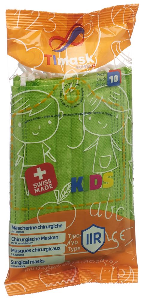 Timask Einweg-Medizinmaske Typ IIR KIDS säuregrün 10 Stk