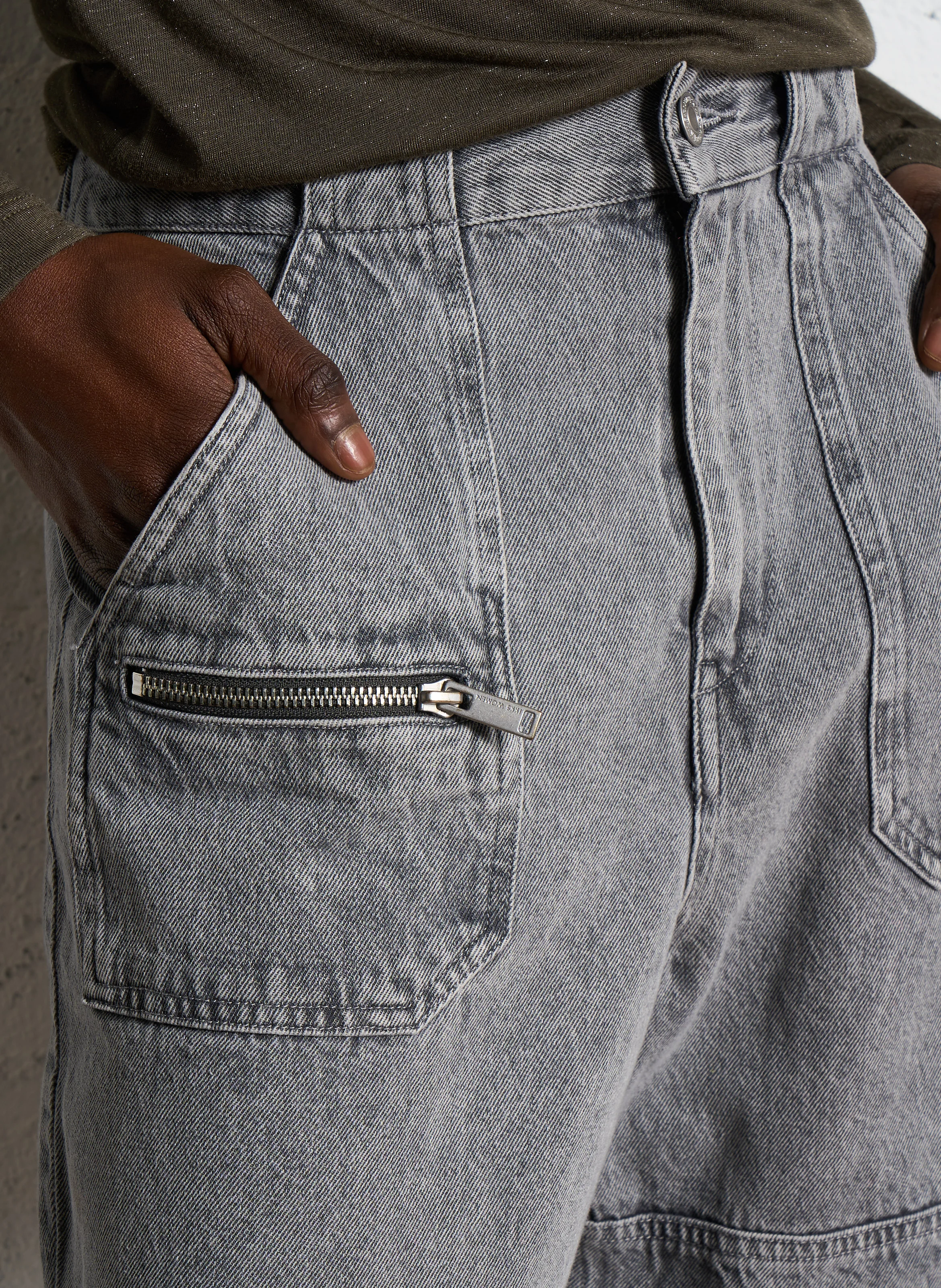 Jean large en coton| Gris