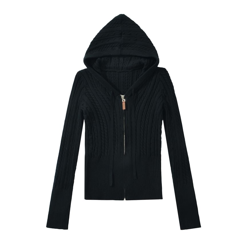 Klevy - Effen kabelgebreid vest met trekkoord, capuchon en rits