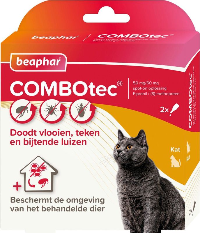 Beaphar Combotec Anti Vlooien en Teken Druppels Kat/Fret 2 pipetten