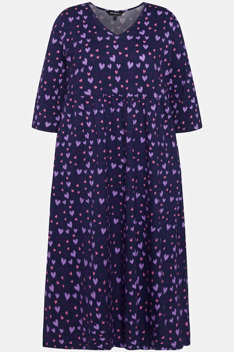 Midikleid, Herz-Muster, V-Ausschnitt, 3/4-Ärmel