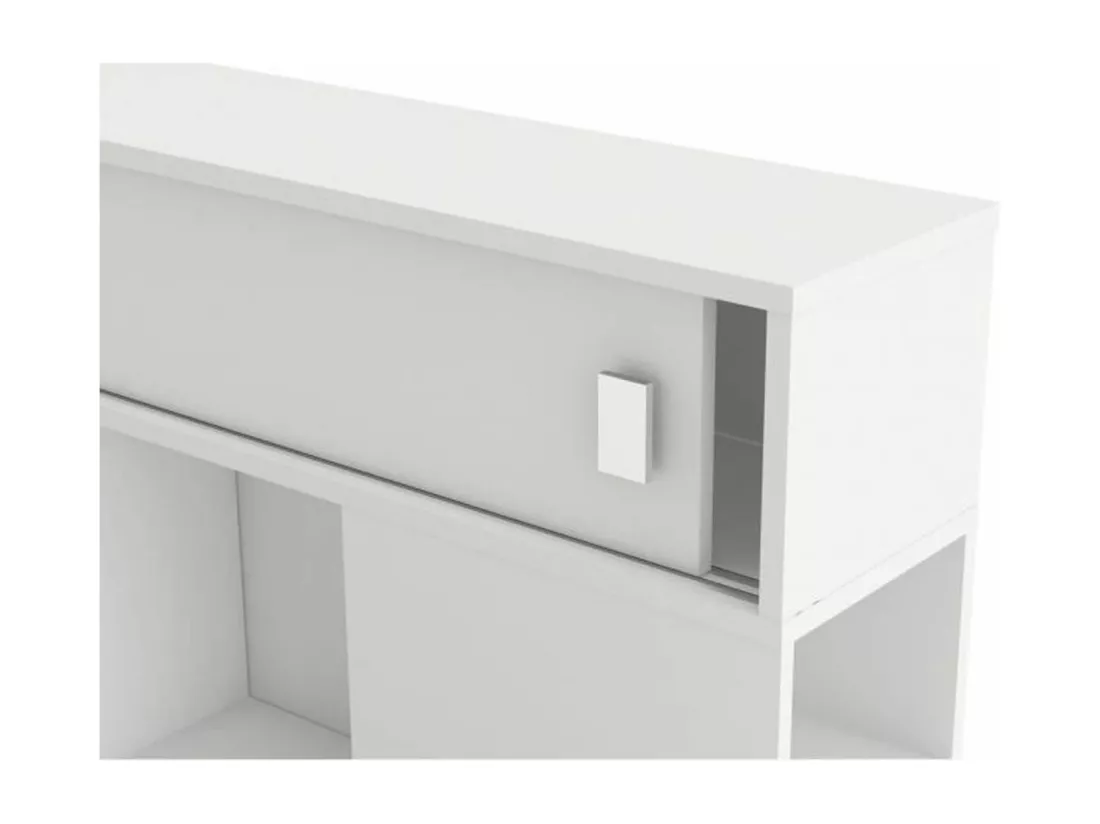 Sherwood Lit gigogne enfant - Tête de lit étageres intégrées - Blanc perle - 90 x 200 cm