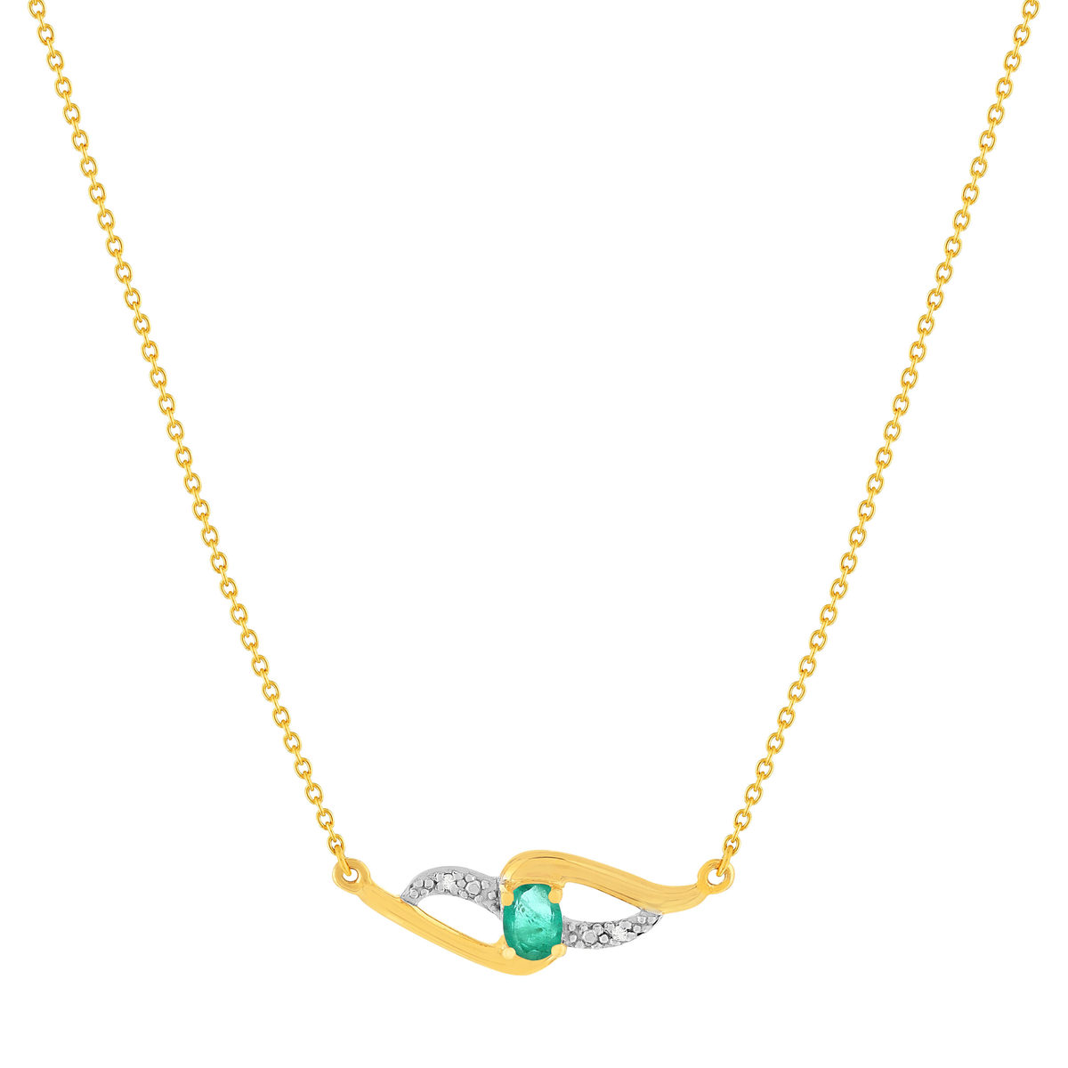 Collier or 375 jaune émeraude diamants 45 cm