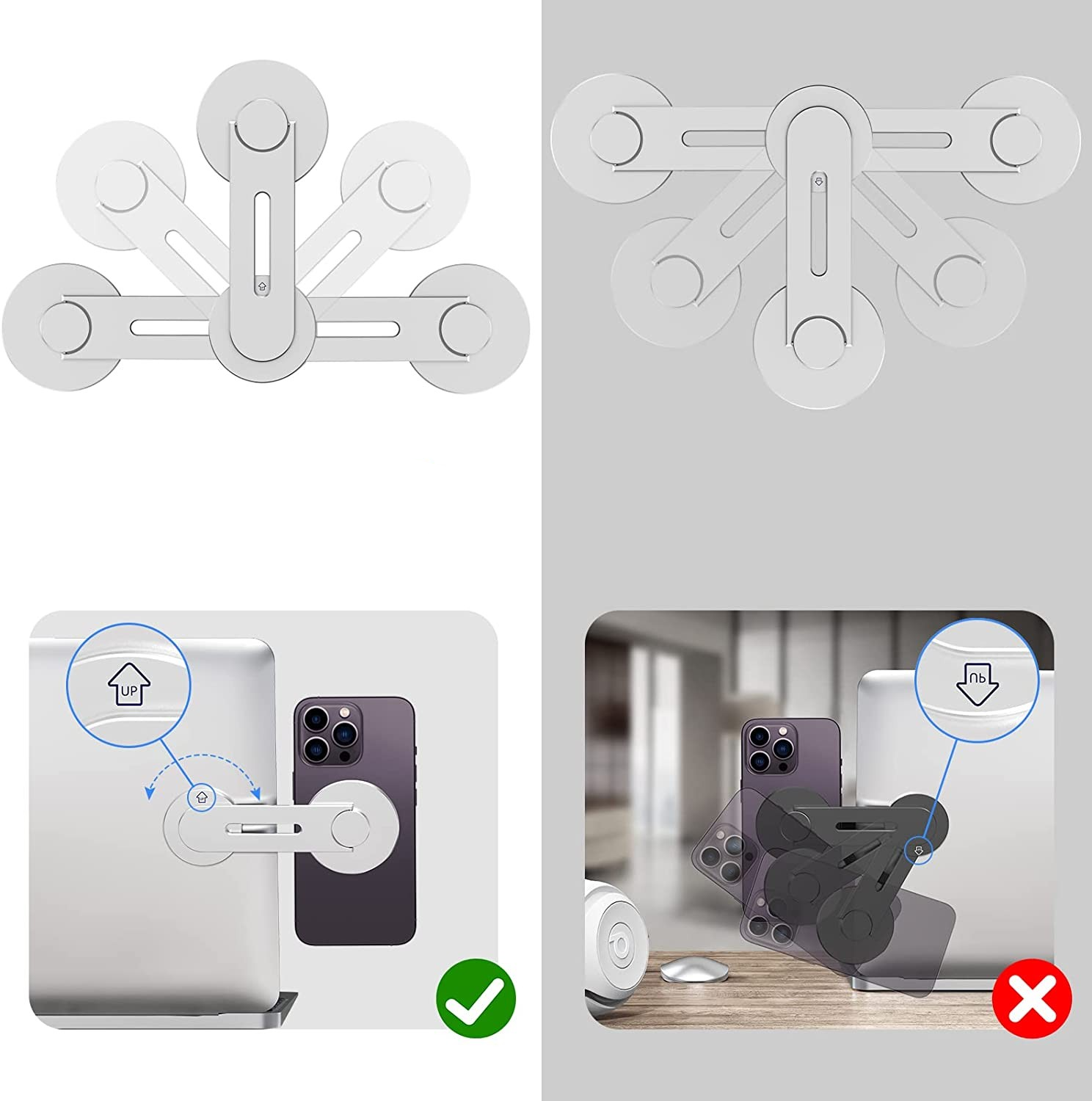 Selbstklebende Aluminium Laptop Erweiterung Magnetische Smartphone Webcam iPhone Halterung mit Magsafe inkl. Magnet Ring - Silber