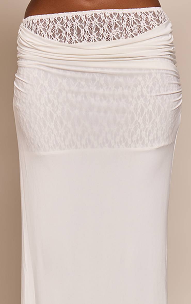 Crème Jupe Longue Drapée En Slinky Double Avec Sous-couche En Dentelle