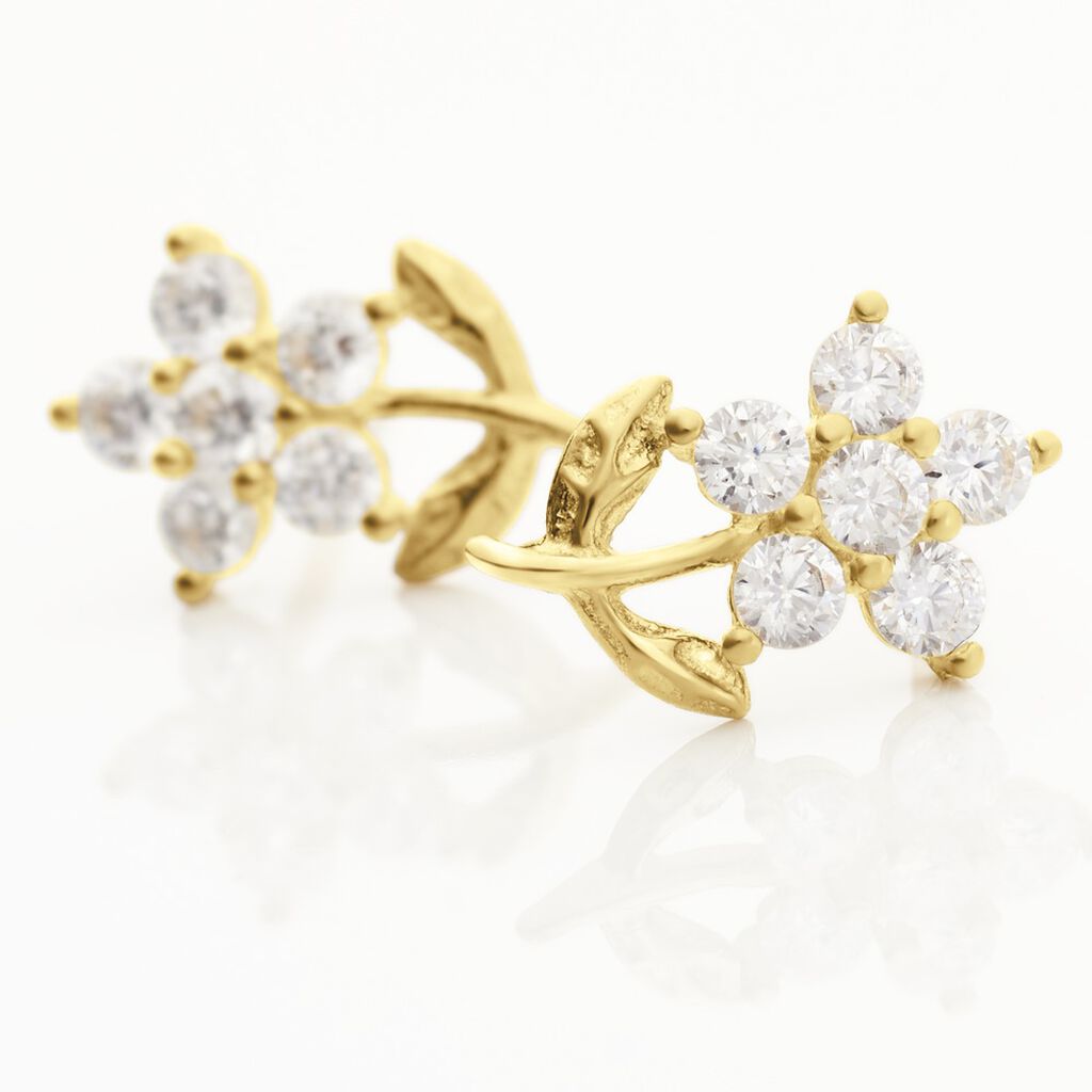 Boucles D'oreilles Puces Eleanor Fleur Or Jaune Oxyde De Zirconium