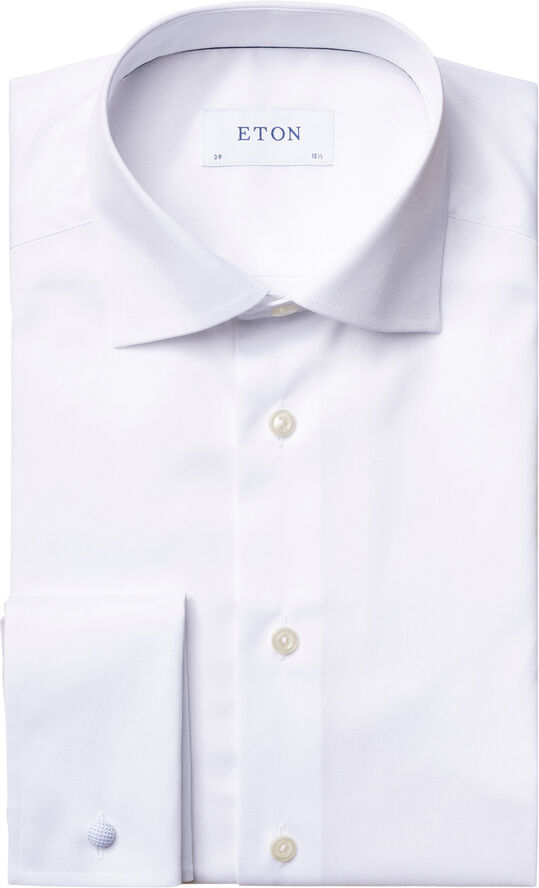 ETON Light Blue Signature Twill Shirt French Cuffs - Contemporary Fit Hvid