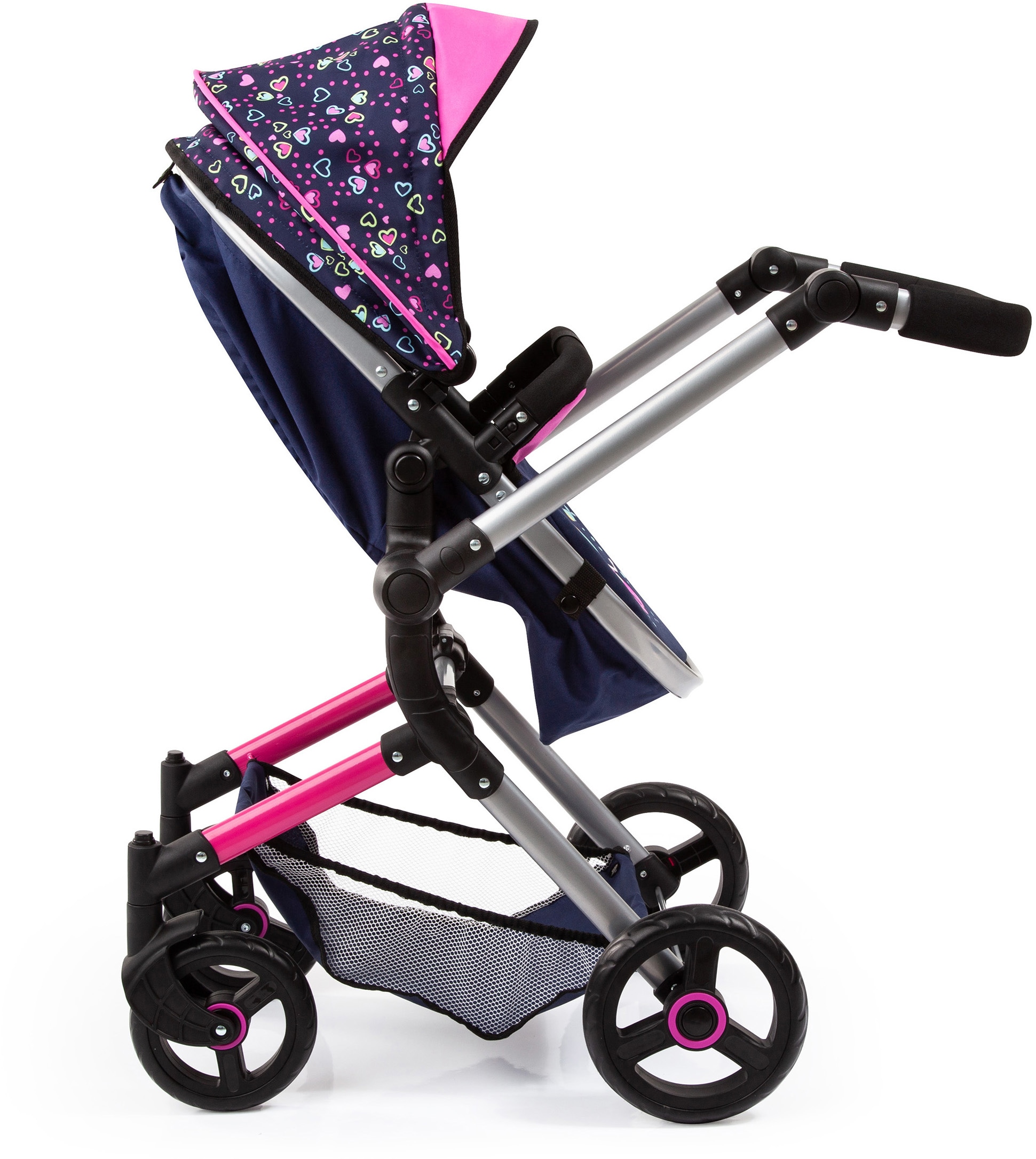 Bayer Kombi-Puppenwagen »Vario, Blau/Pink/Herzchen« inkl. Wickeltasche