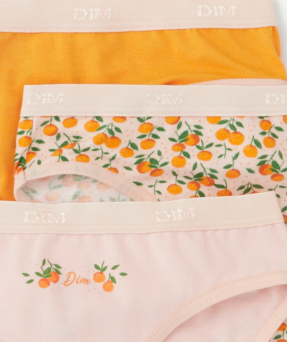 DIMLOT DE 3 CULOTTES IMPRIMÉES OU UNIES ORANGE JAUNE ET ROSE PASTEL