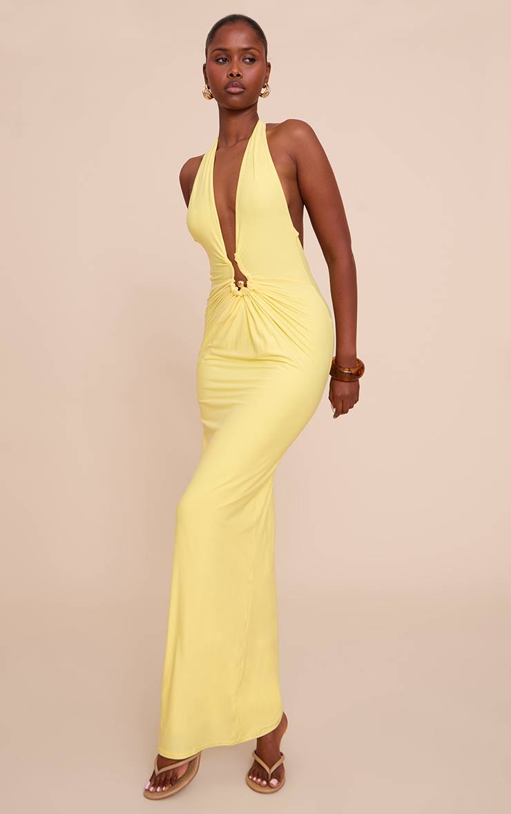 Citron Robe Maxi À Double Couche Toucher Doux Avec Détails De Finition
