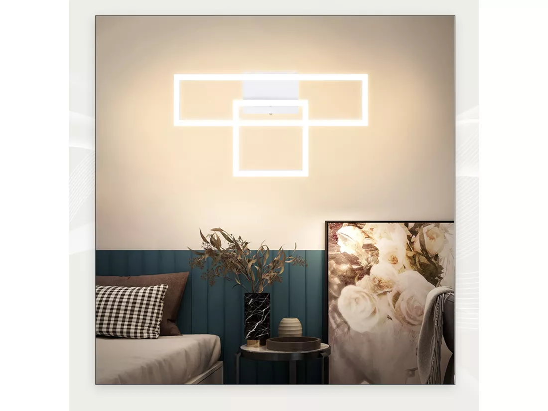 NETTLIFE Plafonnier LED plafonnier salon 20W design moderne lampe de cuisine blanc chaud carré blanc
