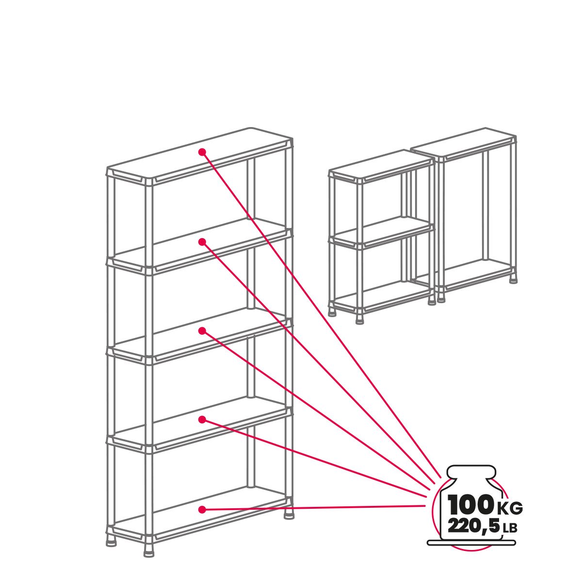 Toomax universal pro 100 x 40 x 180 cm 5-vaks opbergrek