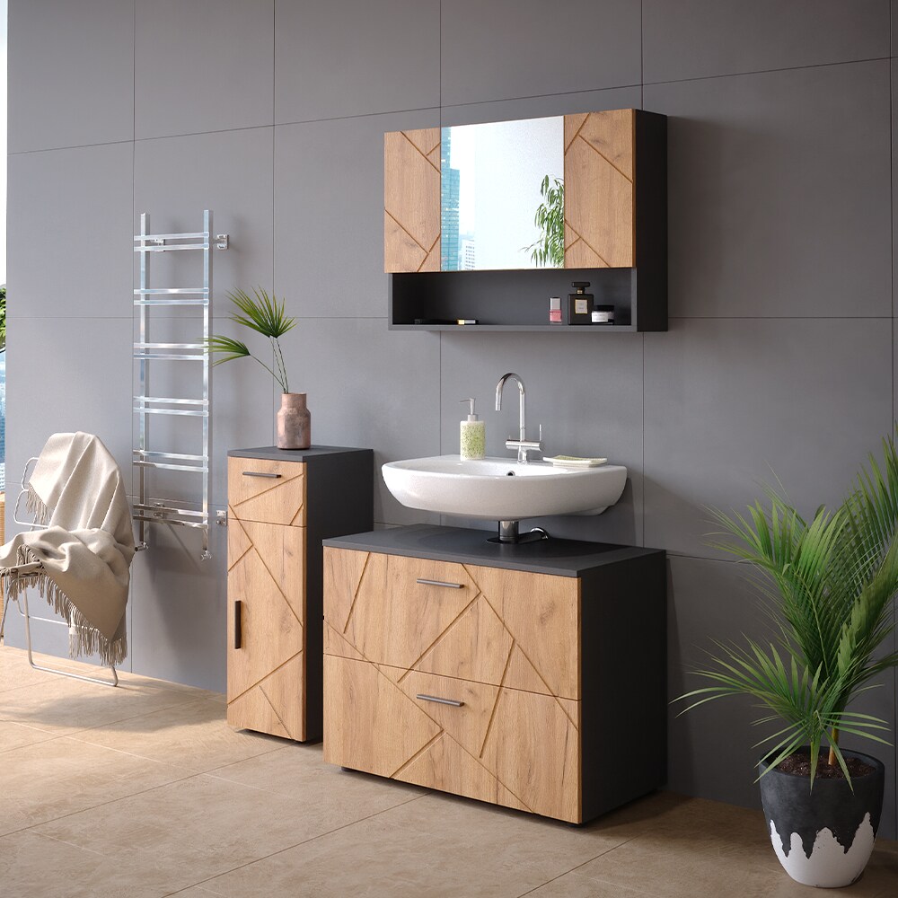 Vicco Badmöbelset Irma Anthrazit Eiche modern 80 cm 30 cm Badezimmerschrank Badschrank Badezimmermöbel Waschtischunterschrank Spiegelschrank Midischrank Schranktür Schrankfach Schrankschublade