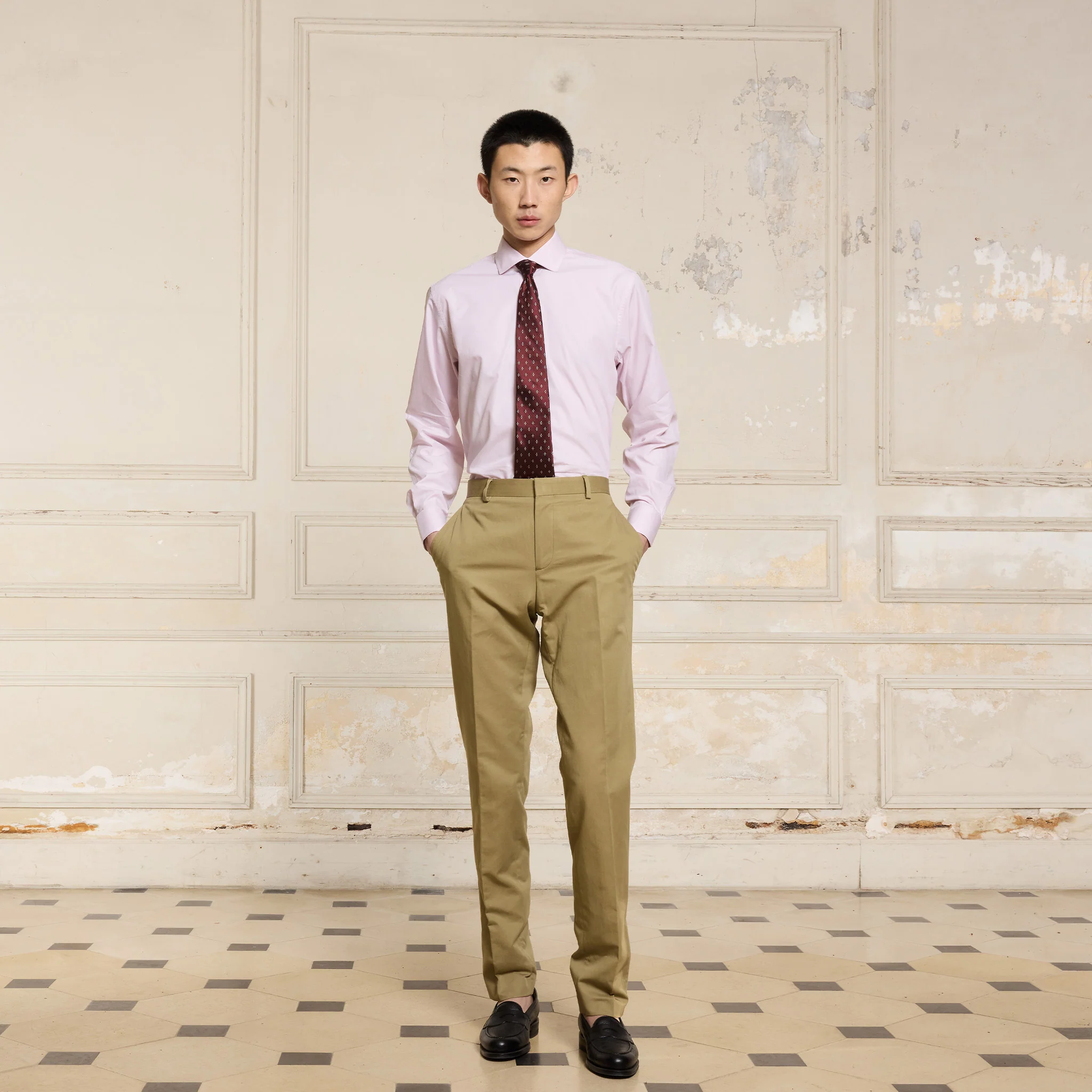 Pink micro-striped poplin shirt