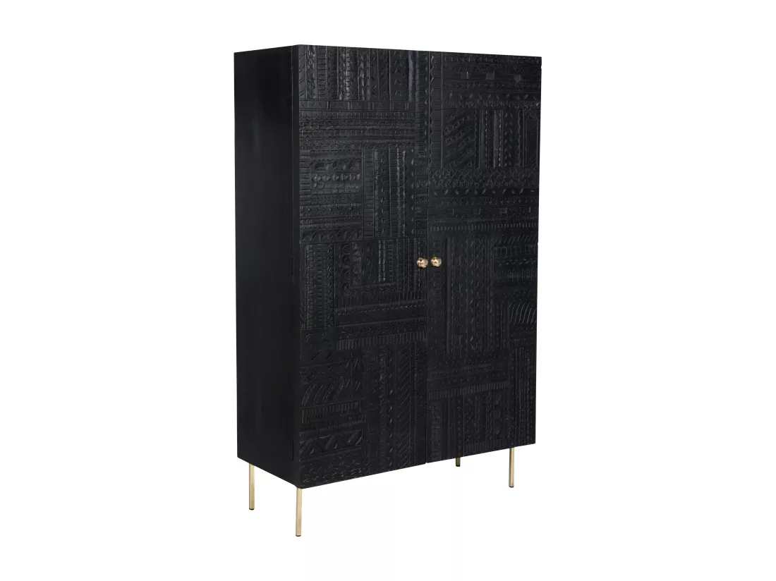 Armoire gravée en bois noir et métal doré - Chimane