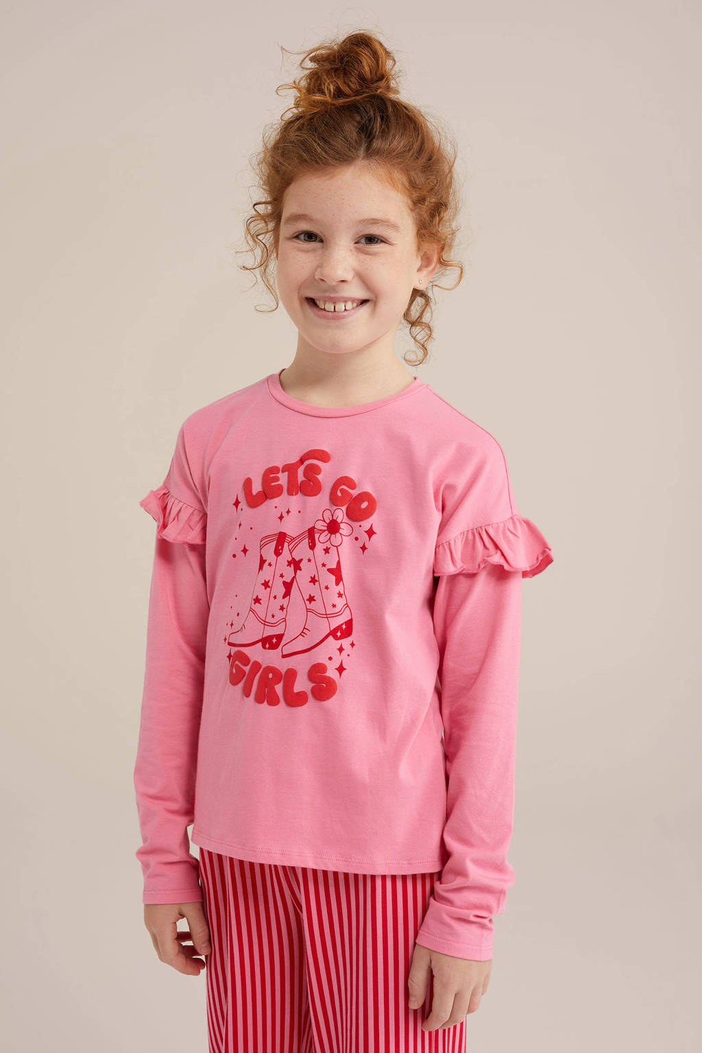 WE Fashion pyjama met ruches roze/fuchsia