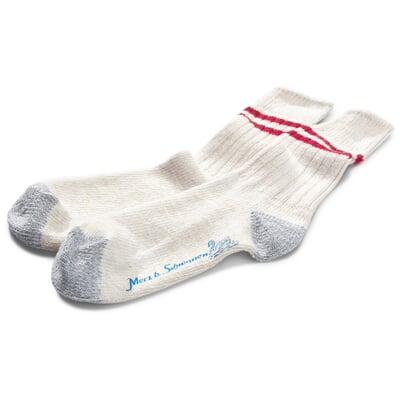 Unisex-Socke mit Ringeln, Naturweiß-Rot