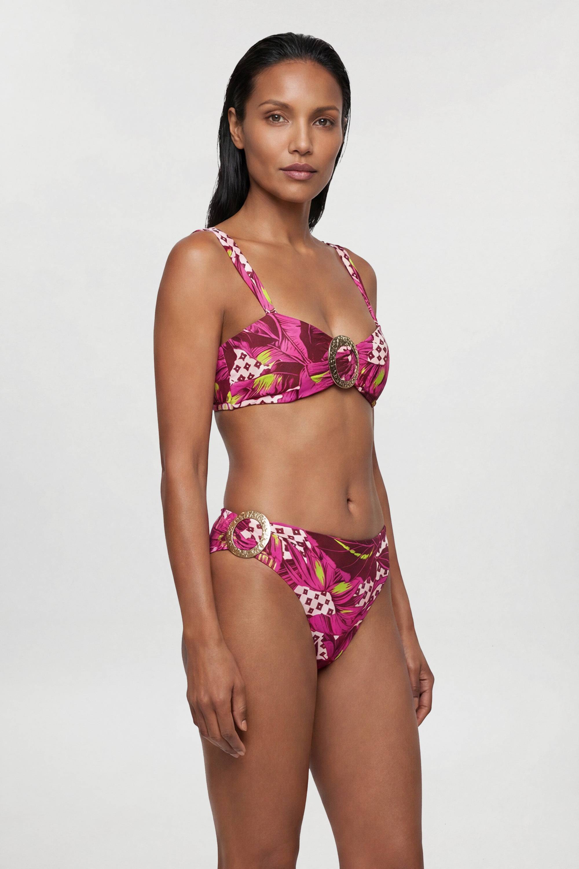 KarenMillen Haut De Bikini Bandeau Tropical Avec Détails De Bordure Métallique